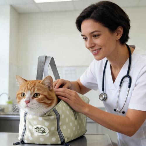 Image of Cinf Cat Nail Clipping Cleaning Grooming Restraint Bag (Free Muzzle) No Scratching Biting for Bathing Nail Trimming Injecting Examining((Beige Gray&Dot,M)