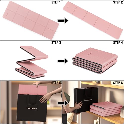 Readaeer Foldable Yoga Mat for Travel Folding Yoga Mat 6mm Thick with Carrying Bag, Non-Slip TPE Exercise Pilates Mat for 72\" L x 24\" W x 0.24 Inch (Pink)