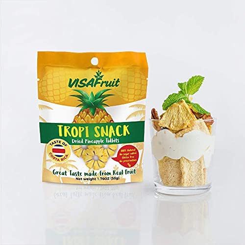 TropiSnack Simply Natural Dried Pineapple Tidbits No Sugar Added Gluten Free Fat free Vegan Kosher 4 pack 1.76 oz each