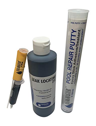 Leakmaster Pool Leak Detection Kit - Swimming Pool Leak Dye Syringe & 8oz Refill Bottle - White Putty Epoxy Sealer - Ideal for Hot Tub & Spa Spillway Repair Leakmaster Pool Leak Detection Kit - Swimming Pool Leak Dye Syringe & 8oz Refill Bottle - White Putty Epoxy Sealer - Ideal for Hot Tub & Spa Spillway Repair