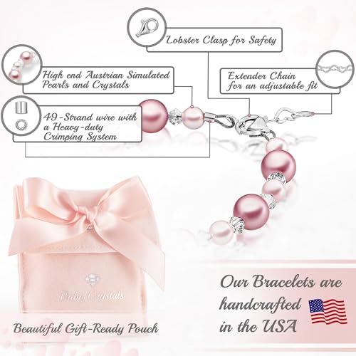 Pretty Sterling Silver Baby Bracelets for Girls with Pink Simulated Pearls and Crystals, Toddler Girls Jewelry, Little Girl Pearl Bracelet for Girl, Keepsake Birthday Gifts3