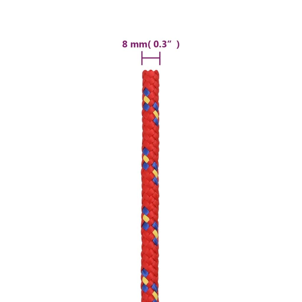 Cuerda de polipropileno de 8 mm de grosor, 250 m de largo, cuerda roja para velero, barco, yate para atar, amarrar, asegurar y tensar en exteriores