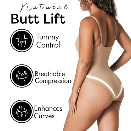 Image of Tummy Control Shapewear Bodysuit for Women, Seamless Body Shaper Thong, Brief or Mid-Thigh Faja, Sculpting Slimming Bodysuits