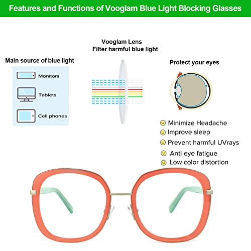 Image of VOOGLAM Oversize Square Blue Light Blocking Glasses for Women Anti UV Eyestrain Eyewear Orange Caroline GWX709297-05