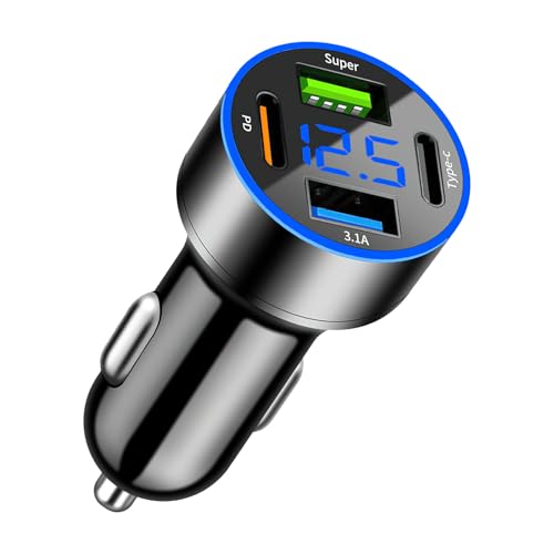 TNSLAND Allume Cigare USB c 4 Ports, Chargeur Allume Cigare USB, Adaptateur USB Voiture avec voltmètre LED, Double PD30W+QC3.0 pour iOS Android Tablet Tous Les Smartphones