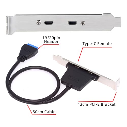 Image of cablecc 5Gbps 19 /20Pin USB3.0 Motherboard to Dual Ports USB-C Type-C Female PCI-E Back Panel Cable 50cm