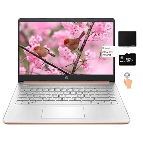 hp Newest 14" Touchscreen Laptop, Intel Dual-Core N4020, 8GB RAM, 128GB Storage(64GB eMMC+64GB Micro SD), Webcam, 1Yr Office w/Accessories(Rose Gold)