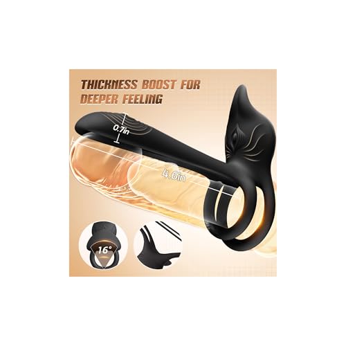 Image of Adult Sex Toy Penis Ring - MOOLIGIRL Dual Cock Ring with Rose Clit Stimulator & G Spot Vibrater, 10 Modes Mens Sex Toys for Women Couples Male, Silicone Cockring Penis Sleeve Nipple Toy Jewlery