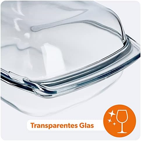 KADAX Heat-Resistant Glass Casserole Dish with Lid and Handles, Crockery for Roasting, Oven, Electric Hob, for Lasagne, Meat, Transparent (Rectangular, 4.1 L)