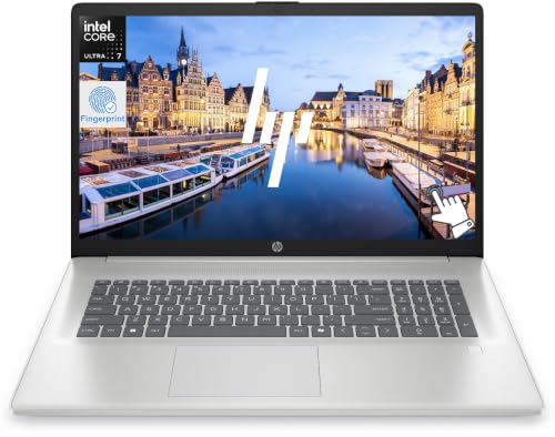 Image of HP Touchscreen 17.3 inch HD+ Business Laptop Computer, Intel Core Ultra 7 255U 12-Core Processor, Windows 11 Home, 8GB RAM 256GB SSD, Fingerprint Reader, Backlit Keyboard, Numeric Keypad, Natural Silver