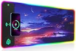 GIM Wireless Charging RGB Gaming Mouse Pad 15W, LED Mouse Mat 800x300x4MM, 10 Light Modes Extra Large Mousepad Non-Slip Rubber Base Computer Keyboard Mat for Gaming (Purple)