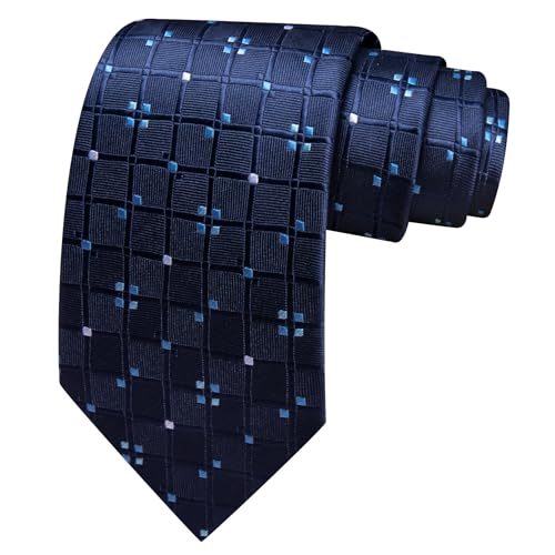 Image of Barry.Wang Mens Tie Set Plaid Check Neckties Formal Business Wedding Luxury Pocket Square Cufflinks
