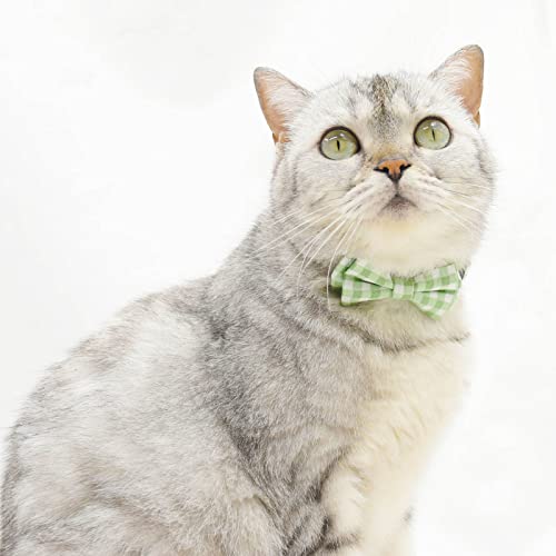 Image of Bowtie Cat Collars Breakaway with Bell, Adjustable Cute Kitty Collars Safety Buckle Kitten Collar for Cat Puppy 7.5-11in (Green Plaid)