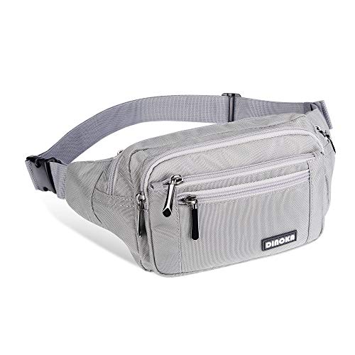 DINOKA étanche Sac Banane à Grande Capacité avec 5 Poches Hommes Femmes, idéals pour Les randonnées de Plein Air, Vos promenades,Travail. (Gris)