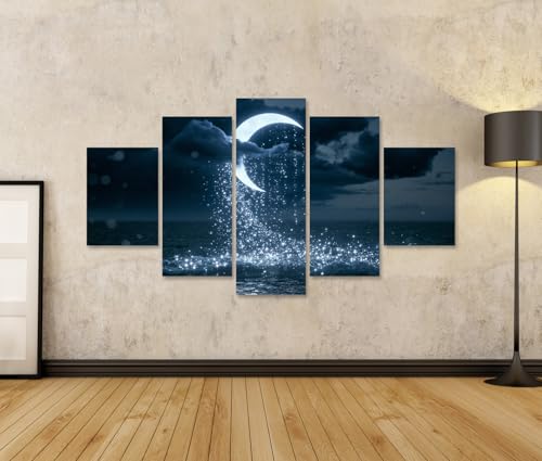 Tableau grand format lune océan déco murale salon