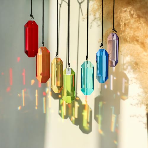 HDCRYSTALGIFTS 7pcs Crystal Colorful Suncatcher Rainbow Maker Crystal Prism Sun Catcher for Windows Hanging Crystals Wind Chime Ornament Glass Prism Sun Catcher Indoor Outdoor Home Garden Deco - Image 3
