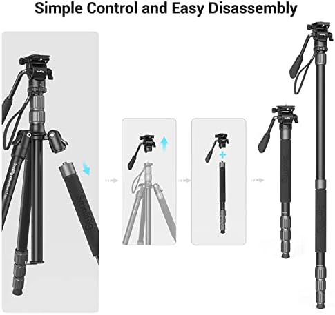 SMALLRIG Statyw Wideo 71" Monopod z Płynną Głowicą, Profesjonalny Aluminiowy Statyw do Aparatu, Panorama 360 do Podróży, Wideo, Transmisji na żywo, Vlogging, Regulowana Wysokość od 16,5" do 71" - 3760