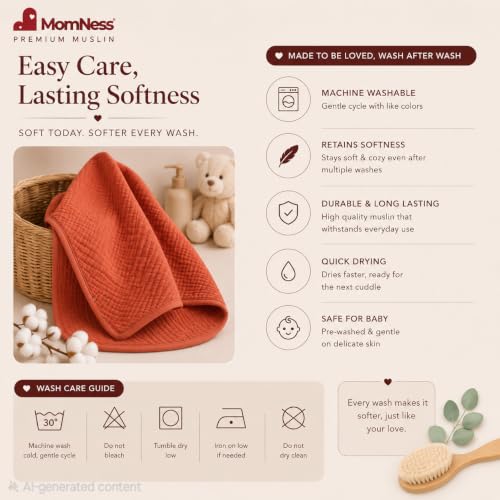 Image of Baby Hooded Bath Towel 100% Cotton Muslin 76x76 cm, 0-3Y, Newborn | Breathable, Lightweight,100% Muslin Cotton