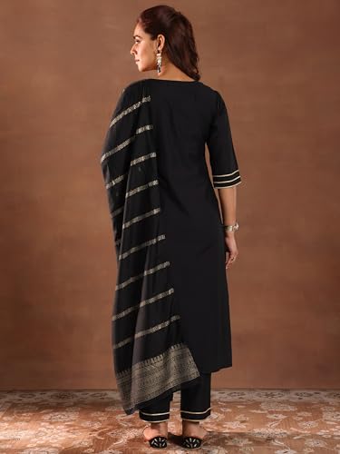 Image of Gerua by libas Solid Silk Blend Straight Kurta With Trousers and Dupatta