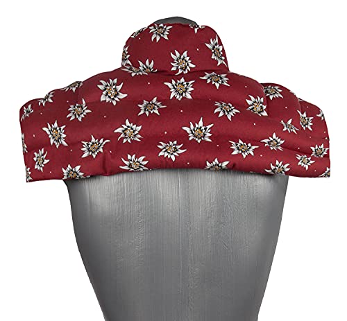 Almohada de huesos de cereza para hombros y cuello con cuello, para microondas (flor Edelweiss y huesos de cereza)