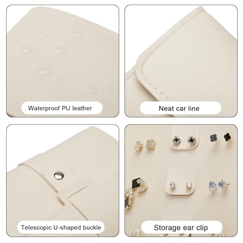 Image of LAKE OF FIRE Earring Book Organizer With Foldable Book Design, Portable PU Leather Travel Earring Case (Beige)