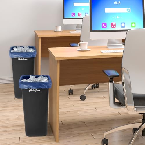 Image of PLASTIC PRINCE 10 Gallon Trash Can Black Waste Basket for Kitchen Bathroom Office 40 Qt Garbage Bin Fits Under Desk Cabinet Sink, High Plastic Waste Basket 19.9 inch H x 15.7 inch W x 11.3 inch D, Pack of 2