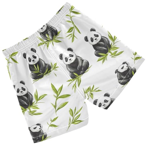 Pigsaly Boys' Swim Board Shorts Green Leaves Cartoon Black White Pandas Boy's Swim Trunks Kids Swimwear XS2