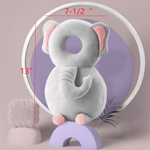 Image of Baby Head Protector Backpack, Toddler Baby Head Protection Backpack with Baby Knee Pads Alarm Function for Walking & Crawling, Soft, Breathable and Wearing Safety Baby Head Protector - Grey Elephant