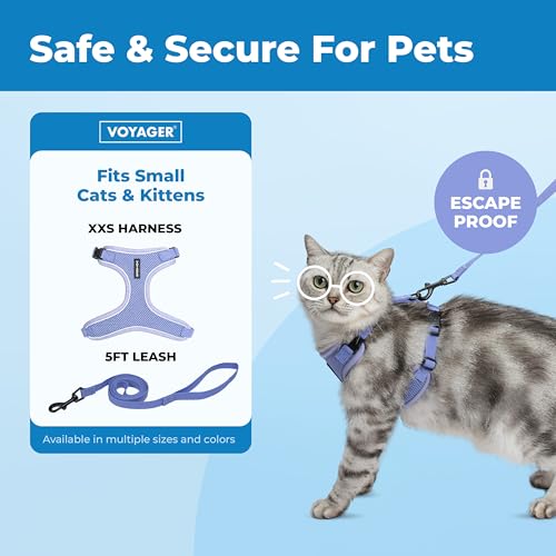 Image of Voyager Escape-Proof Step-in Lock Cat Harness & 5ft Neoprene-Handle Leash Set All-Weather Mesh with Reflective Stitching for Small to Large Cats by Best Pet Supplies, Lavender (327), XXS