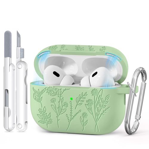 Image of for AirPods Pro 2 Case with Magnetic Lid, Ekoonpft Flower Engraved Silicone Case for Apple AirPods Pro 2nd /1st Generation (2023 /2022 /2019) Cover with Cleaning Kit & Keychain