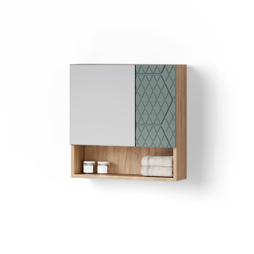 Livinity Badspiegelschrank Ronco, Grün/Goldkraft Eiche, 54 x 55 cm