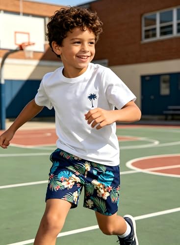 Image of Boys' 2 Piece Summer Outfit Cool Dinosaur & Camouflage Graphic Short Sleeve Tee & Shorts Set Size 4-12