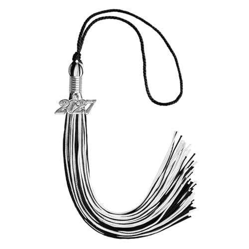 Endea Graduation Mixed Double Color Tassel With Silver Date Drop (Black/White, 2027)