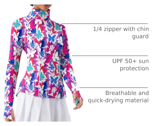 Image of LOMON Women Long Sleeve Shirts Sun Protection 1 /4 Zip Summer Quick Dry Hiking Shirts Quarter Zip Pullover for Women