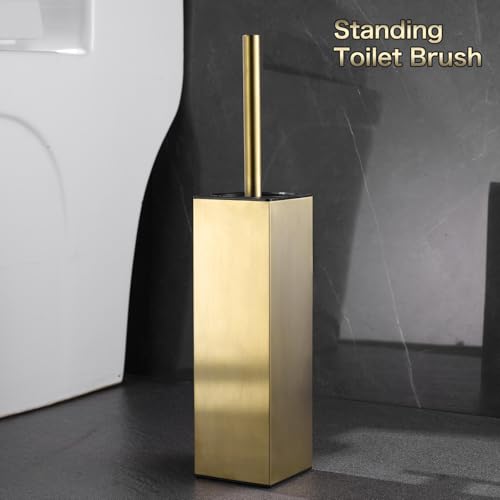 Image of Gold Toilet Brush Upright Toilet Brush, Square Toilet Cleaner, Toilet Brush Holder Set Brushed