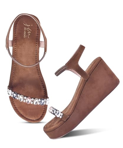 Image of JM LOOKS Glamorous Wedge Platform Sandals Adorned with Sparkling Jewels
