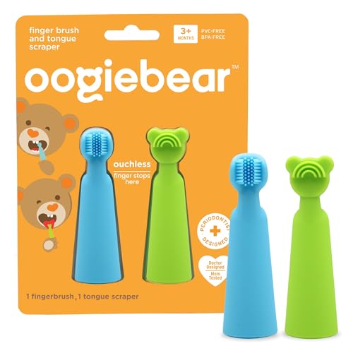 Image of oogiebear Baby Finger Brush & Tongue Scraper - Gentle Oral Care, Soft Silicone, BPA-Free, for Infants & Toddlers