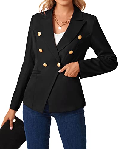 Mintlimit Women's Vintage Double Breasted Slim Fit Long Sleeve Suit Blazer Jacket With Pockets (Black,Size Xl) #TOP4