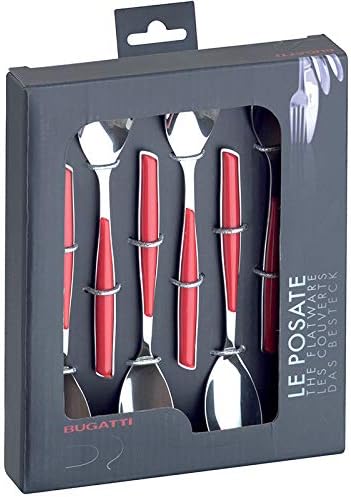 Miniatura 5 de BUGATTI, Glamour - Juego de 6 cucharas de café en acero inoxidable 1810, sistema de moldeo PRO-Tech (rojo)