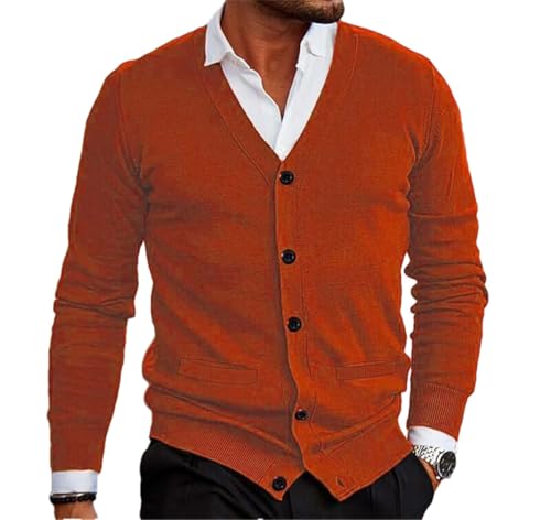 Men Button Front Cardigan Sweater Casual Soft V Neck Pockets Long Sleeve Knitwear