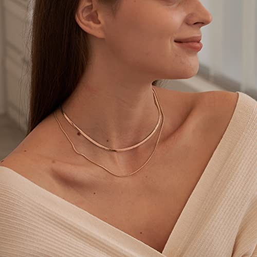 Chesky CK01-ROSE LAYERED 14K Gold/Silver Plated Snake Chain Necklace Herringbone Necklace Gold Choker Necklaces For Women Gifts Jewelry 1.5/3/5Mm thumb #3