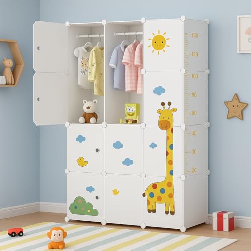 Image of LUHI Plastic Wardrobe for Kids Clothes - Durable, Easy to Use Anti-Skid & Non-Slip Effective Professional Collapsible Wardrobe, Plastic Cupboard for Kids, Foldable Almirah (M4 White, 12 Door)