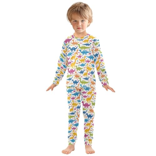 ALAZA Multicolor Animal Dinosaur Pajamas Long Sleeve Sleepwear 2-Piece Pajama Set3