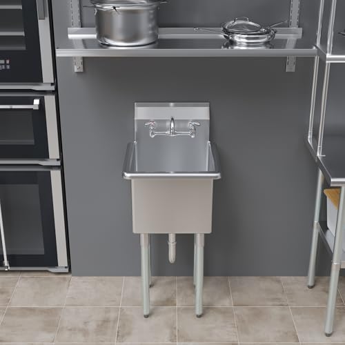 Image of AmGood Stainless Steel Prep & Utility Sink | 304 Stainless Steel | Restaurant, Kitchen, Laundry, Garage | NSF (Bowl Size: 15 inch x 15 inch + Faucet)