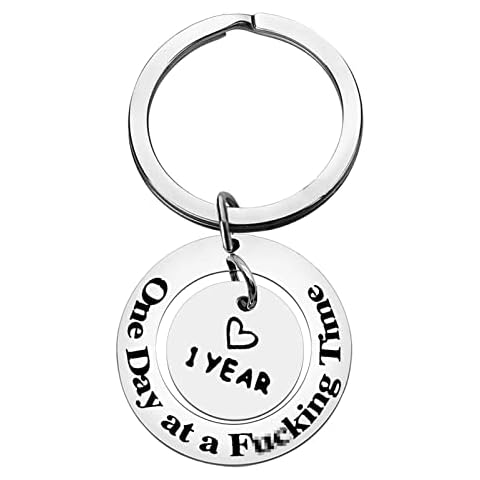 Sobriety Keyring Recovery Keychain Addiction Recovery Gift AA Gift 1 Day at a Time Gift Recovery Sobriety 1 Years Milestone Gifts Alcoholics Anonymous AA NA Recovery Sobriety Anniversary Present Cover