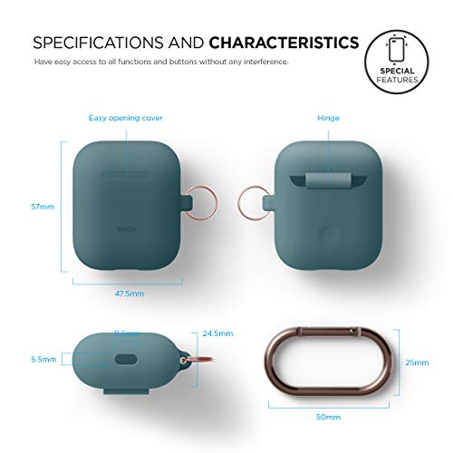 Elago Silicone Case With Keychain Compatible With Apple Airpods Case 1 & 2, Front Led Visible, Supports Wireless Charging, Protective Silicone [Dark Turquoise] #TOP3