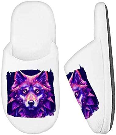 Wolf Art Memory Foam Slippers - Colorful Slippers - Royal Animal Portrait Slippers - White, Women 8 - 9 / Men 7 - 8