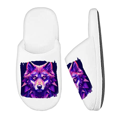 Wolf Art Memory Foam Slippers - Colorful Slippers - Royal Animal Portrait Slippers - White, Women 8 - 9 / Men 7 - 8 #TOP1