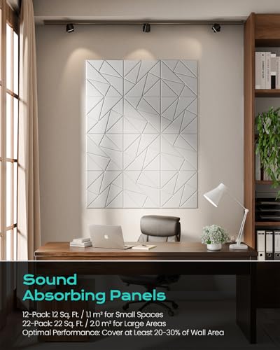 Image of 22 Pack Geometric Sound Proof Foam Panels for Walls 12 inchx12 inchx0.4 inch Fabric