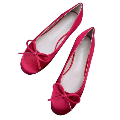 Image of TN TANGNEST Women's Velvet Flats Round Toe Ballet Shoes | Elegant Bowknot Flats Comfortable Casual Slip On Flats for Work